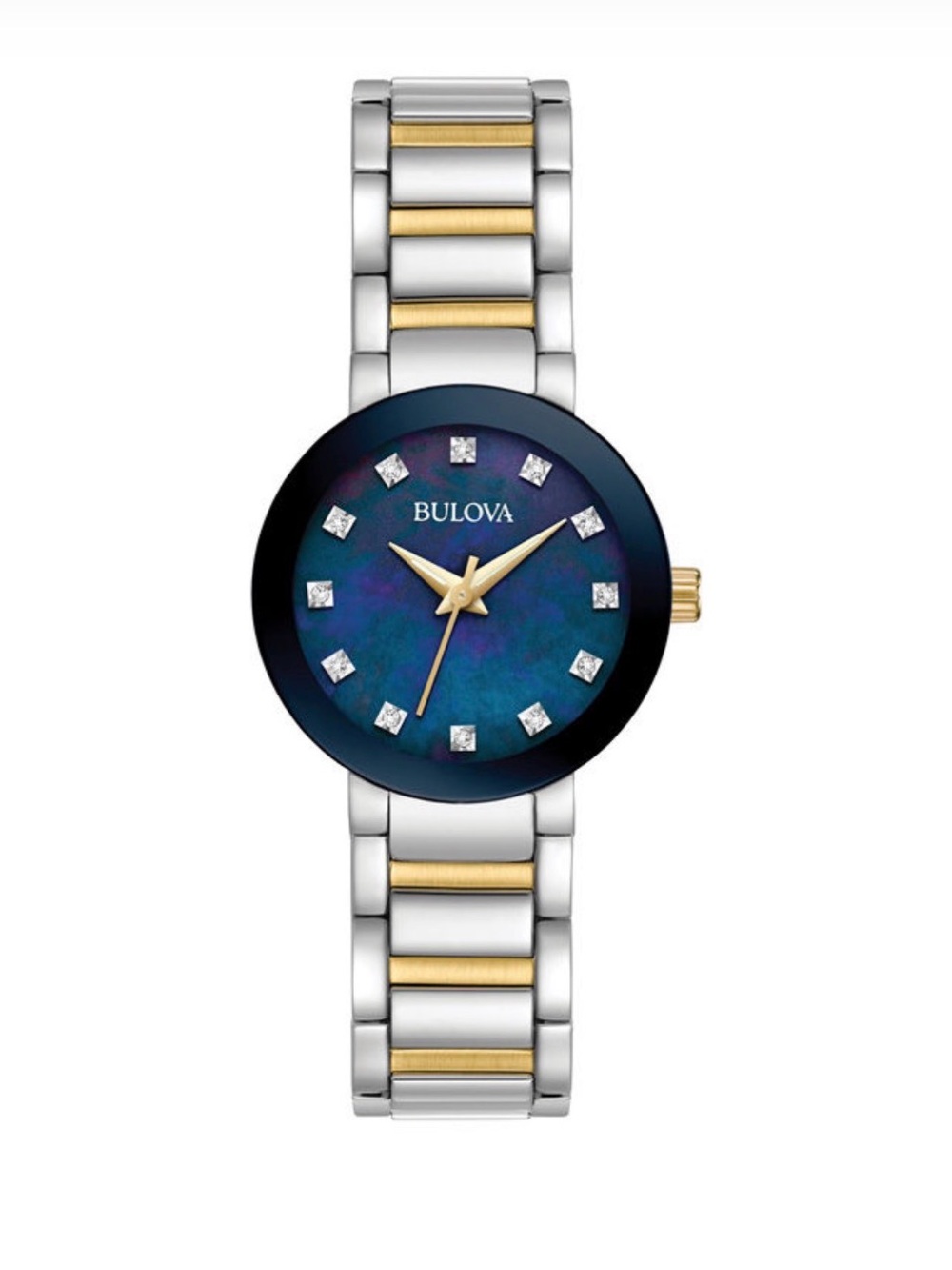 Ladies' Bulova Diamond Accent Two-Tone Watch with Blue MOP Dial (Model: 98P157)
